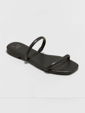 A New Day Black Double-Strap Slide Sandal